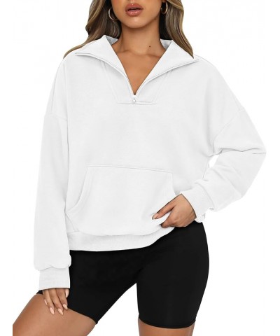 Womens Quarter Zip Long Sleeve Cropped Sweatshirt 2023 Fall Winter Casual V Neck Pullover Tops With Pockets White $17.63 Hood...