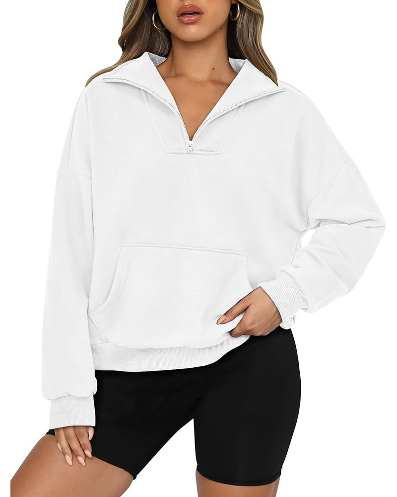 Womens Quarter Zip Long Sleeve Cropped Sweatshirt 2023 Fall Winter Casual V Neck Pullover Tops With Pockets White $17.63 Hood...