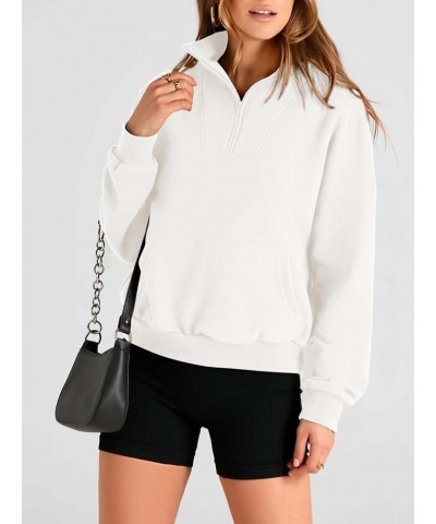 Womens Quarter Zip Long Sleeve Cropped Sweatshirt 2023 Fall Winter Casual V Neck Pullover Tops With Pockets White $17.63 Hood...