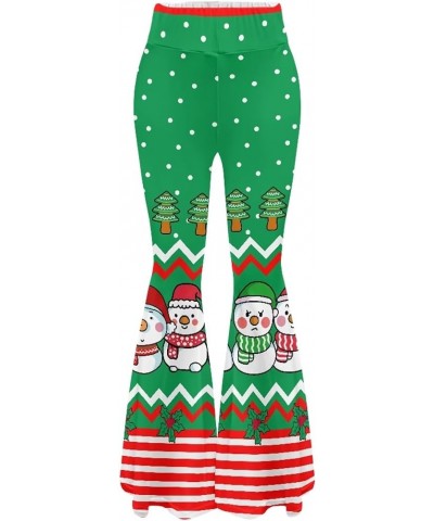 Women's Flare Leggings Tummy Control Causal Wide Leg Bell Bottoms Yoga Pants Snowman Green Tree Christmas $14.88 Leggings