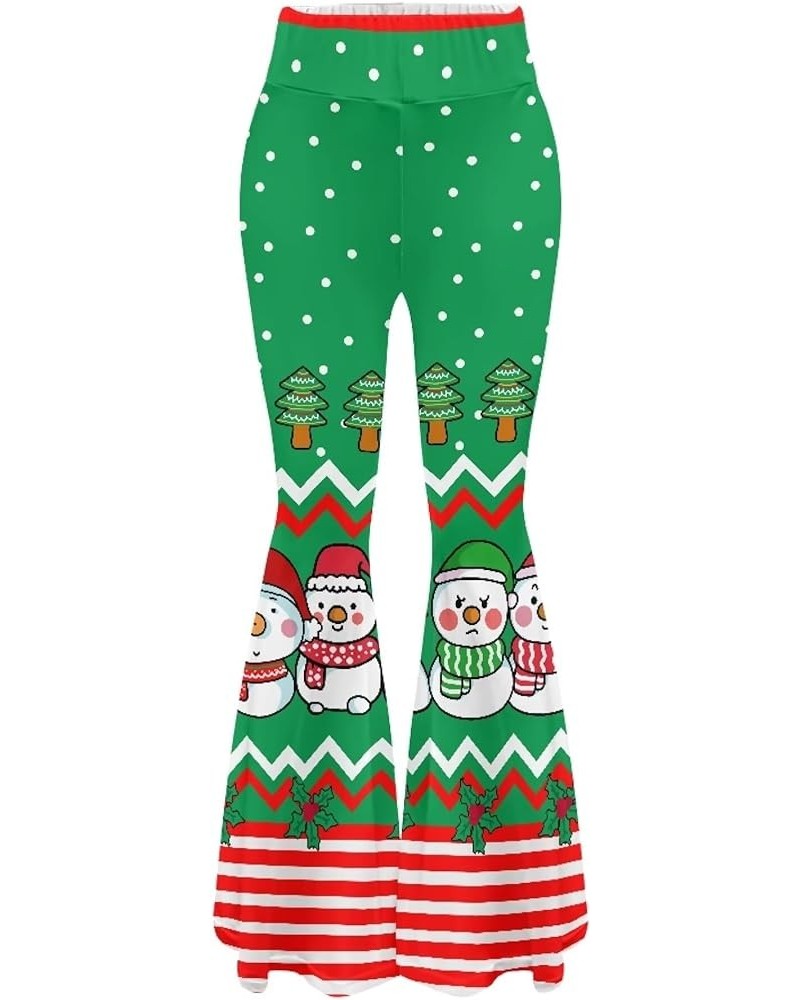 Women's Flare Leggings Tummy Control Causal Wide Leg Bell Bottoms Yoga Pants Snowman Green Tree Christmas $14.88 Leggings