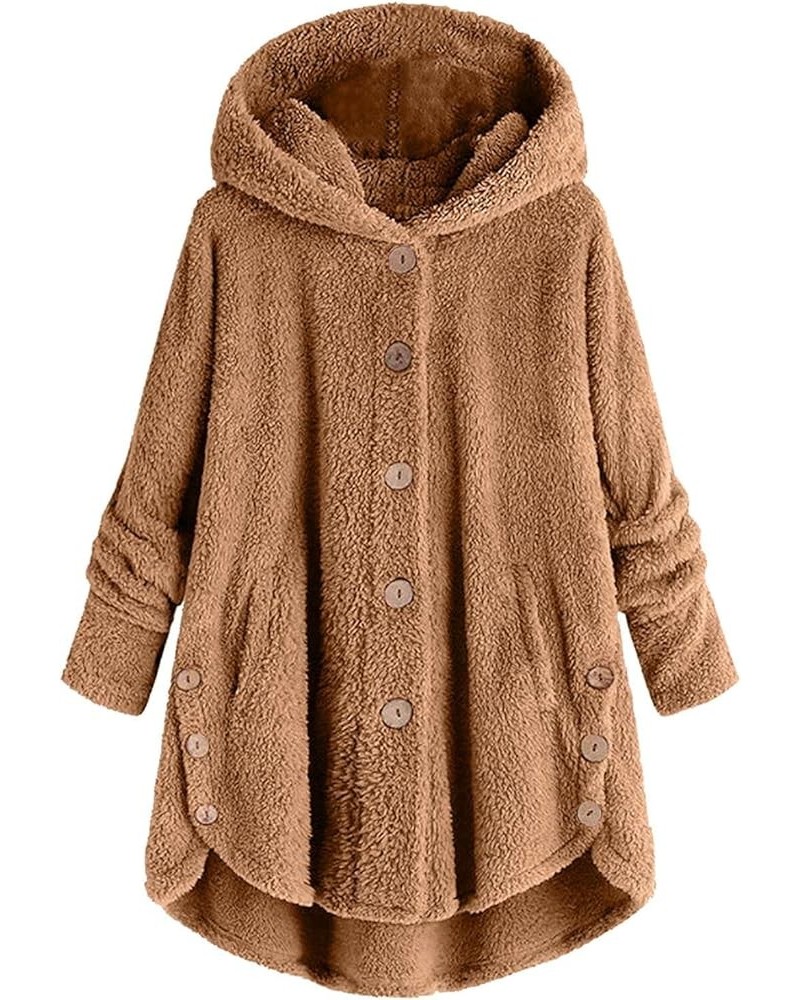 Womens Winter Coats Sherpa Fleece Hoodies Plus Size Soft Fuzzy Button Cardigan Comfy Shaggy Tunic Jacket Loungewear A3_brown ...