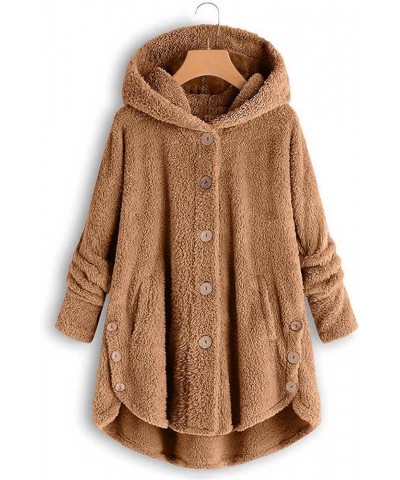 Womens Winter Coats Sherpa Fleece Hoodies Plus Size Soft Fuzzy Button Cardigan Comfy Shaggy Tunic Jacket Loungewear A3_brown ...