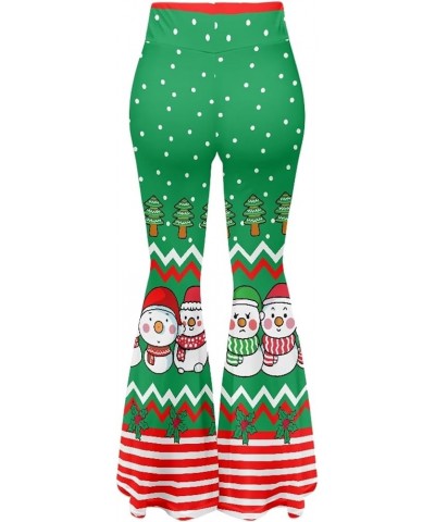 Women's Flare Leggings Tummy Control Causal Wide Leg Bell Bottoms Yoga Pants Snowman Green Tree Christmas $14.88 Leggings