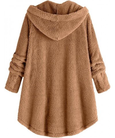 Womens Winter Coats Sherpa Fleece Hoodies Plus Size Soft Fuzzy Button Cardigan Comfy Shaggy Tunic Jacket Loungewear A3_brown ...