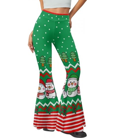 Women's Flare Leggings Tummy Control Causal Wide Leg Bell Bottoms Yoga Pants Snowman Green Tree Christmas $14.88 Leggings