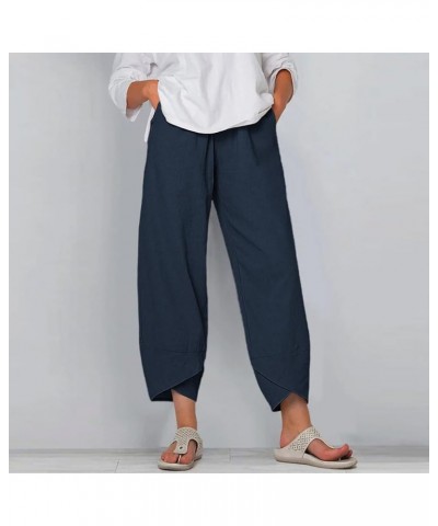 Linen Wide Leg Pants for Women Summer Casual Pockets Cropped Leisure Trousers Elastic Waist Capris Crop Pants Plus Size Linen...