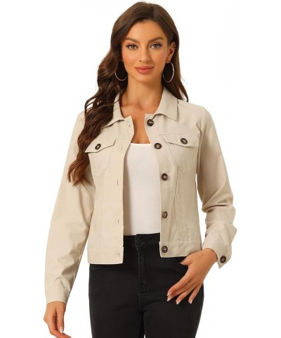 Casual Jackets for Women's Turndown Collar Button Down Lightweight Cotton Linen Short Jacket Beige $18.18 Jackets