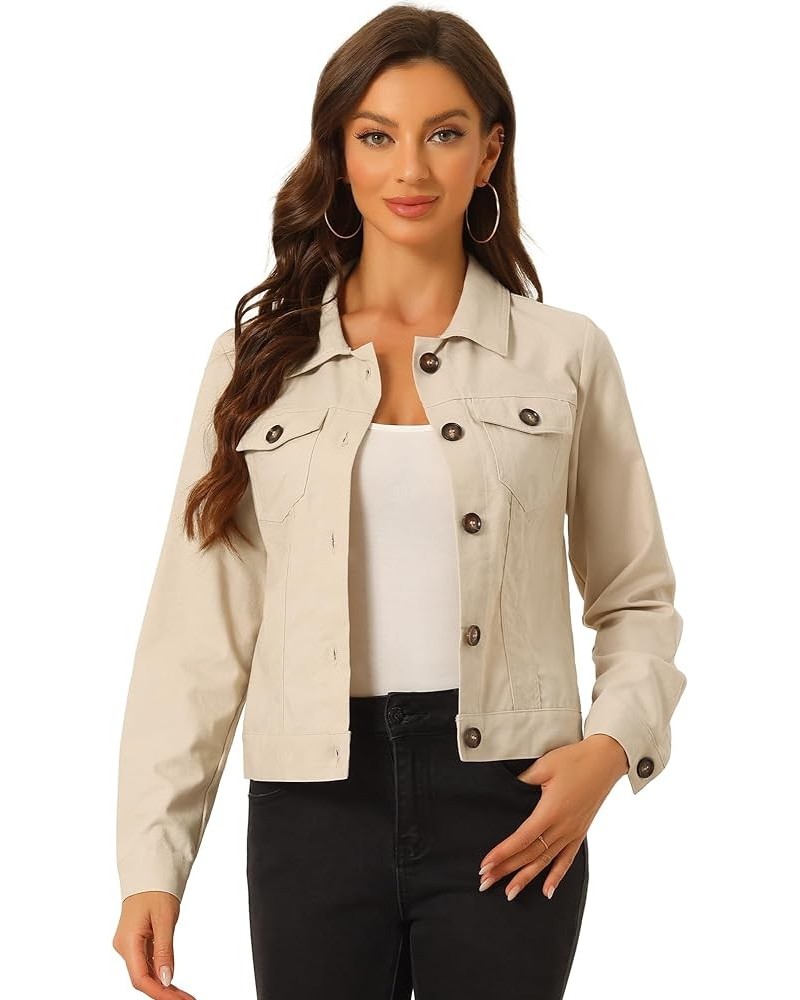 Casual Jackets for Women's Turndown Collar Button Down Lightweight Cotton Linen Short Jacket Beige $18.18 Jackets