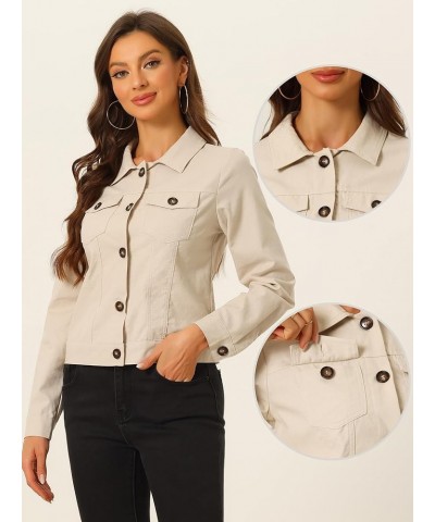 Casual Jackets for Women's Turndown Collar Button Down Lightweight Cotton Linen Short Jacket Beige $18.18 Jackets