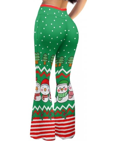 Women's Flare Leggings Tummy Control Causal Wide Leg Bell Bottoms Yoga Pants Snowman Green Tree Christmas $14.88 Leggings