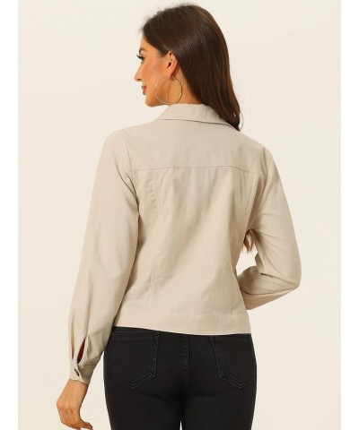 Casual Jackets for Women's Turndown Collar Button Down Lightweight Cotton Linen Short Jacket Beige $18.18 Jackets