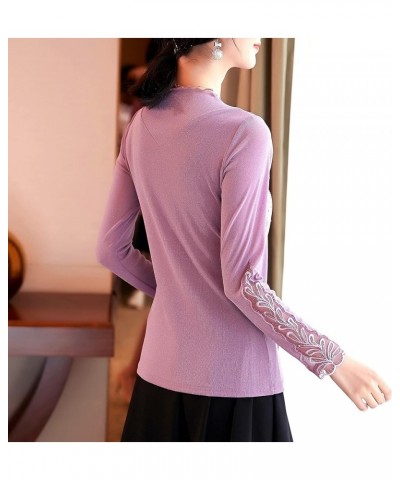 Women's Elegant Lace Embroidered Tops Long Sleeve Casual Mesh Rhinestone Blouses Work Shirts Pink $23.77 Tops