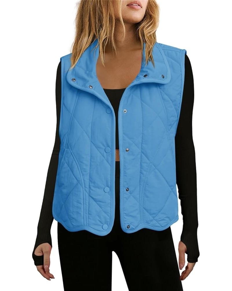 Womens Quilted Vest Cropped Puffer Vest Lightweight Outwear with Pockets Button Down Puffy Vest Padded Gilet Blue $25.19 Vests