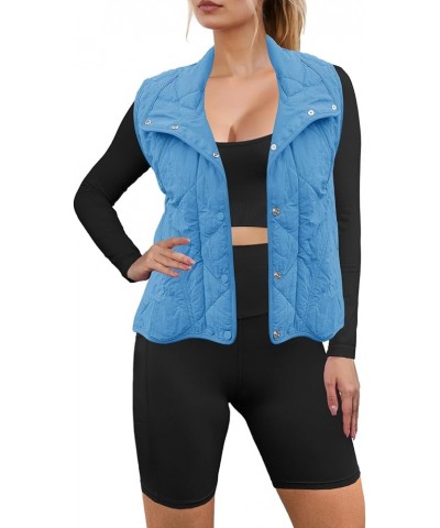 Womens Quilted Vest Cropped Puffer Vest Lightweight Outwear with Pockets Button Down Puffy Vest Padded Gilet Blue $25.19 Vests