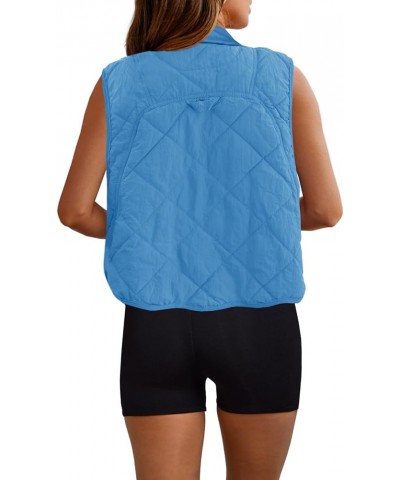 Womens Quilted Vest Cropped Puffer Vest Lightweight Outwear with Pockets Button Down Puffy Vest Padded Gilet Blue $25.19 Vests