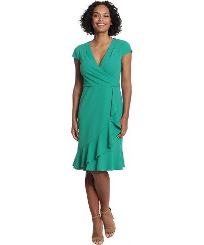 Women's Cap Sleeve Surplus V-Neck Knee Length Dress with Ruffle Faux Wrap Skirt Viridis Green $29.79 Dresses