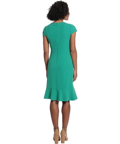 Women's Cap Sleeve Surplus V-Neck Knee Length Dress with Ruffle Faux Wrap Skirt Viridis Green $29.79 Dresses