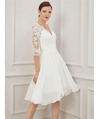 Women's Short Lace Wedding Dresses for Bride 2022 Off Shoulder Bridal Gowns V Neck Wedding Gown with Sleeves E-ivory $45.49 D...