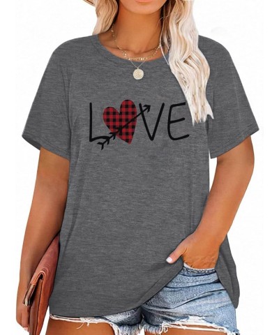 Plus Size Valentines Day Shirts Women Love Heart Graphic Print Short Sleeve Tops Tee 1x-4x A-grey $11.75 T-Shirts