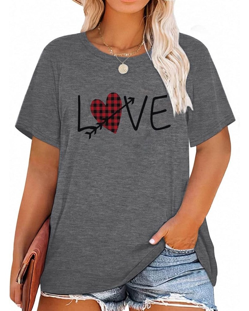 Plus Size Valentines Day Shirts Women Love Heart Graphic Print Short Sleeve Tops Tee 1x-4x A-grey $11.75 T-Shirts