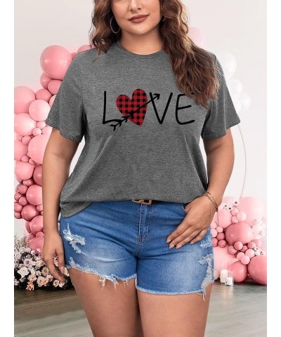 Plus Size Valentines Day Shirts Women Love Heart Graphic Print Short Sleeve Tops Tee 1x-4x A-grey $11.75 T-Shirts