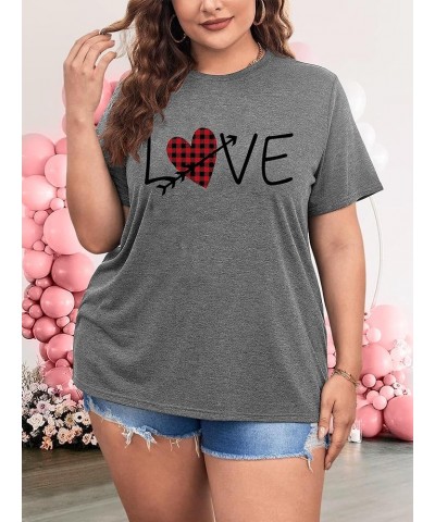 Plus Size Valentines Day Shirts Women Love Heart Graphic Print Short Sleeve Tops Tee 1x-4x A-grey $11.75 T-Shirts