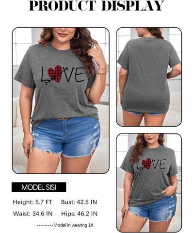 Plus Size Valentines Day Shirts Women Love Heart Graphic Print Short Sleeve Tops Tee 1x-4x A-grey $11.75 T-Shirts