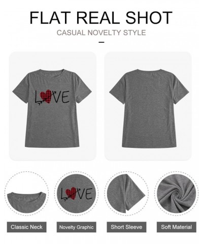 Plus Size Valentines Day Shirts Women Love Heart Graphic Print Short Sleeve Tops Tee 1x-4x A-grey $11.75 T-Shirts