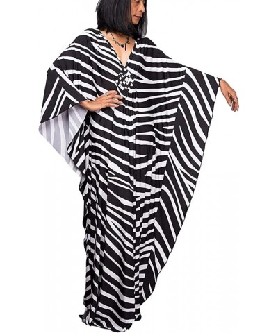 Womens Caftan Floral Print Kaftan Dress Short Sleeve Swimsuit Cover up Loungewear for Summer C-zebra $12.39 Swimsuits