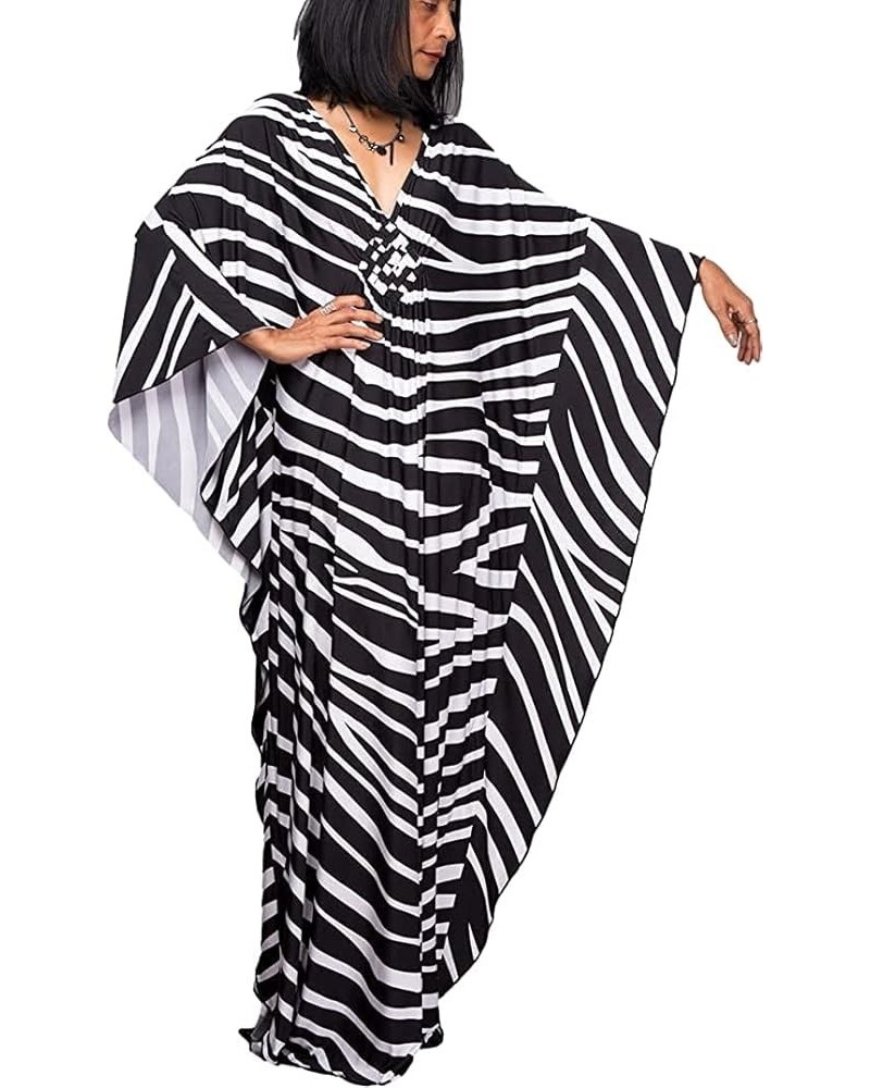 Womens Caftan Floral Print Kaftan Dress Short Sleeve Swimsuit Cover up Loungewear for Summer C-zebra $12.39 Swimsuits