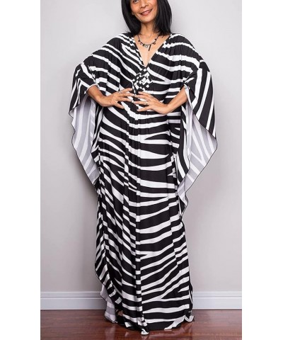 Womens Caftan Floral Print Kaftan Dress Short Sleeve Swimsuit Cover up Loungewear for Summer C-zebra $12.39 Swimsuits