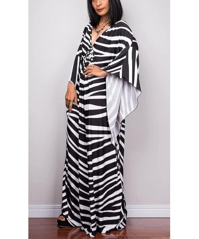 Womens Caftan Floral Print Kaftan Dress Short Sleeve Swimsuit Cover up Loungewear for Summer C-zebra $12.39 Swimsuits