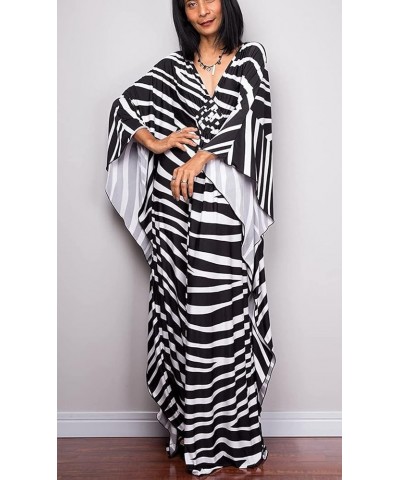 Womens Caftan Floral Print Kaftan Dress Short Sleeve Swimsuit Cover up Loungewear for Summer C-zebra $12.39 Swimsuits