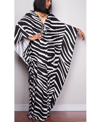 Womens Caftan Floral Print Kaftan Dress Short Sleeve Swimsuit Cover up Loungewear for Summer C-zebra $12.39 Swimsuits