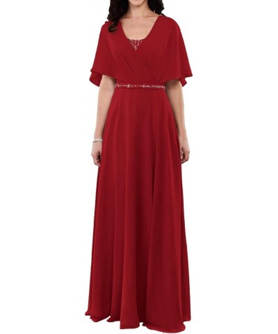 Mother of The Bride Dresses Long Evening Formal Dress Chiffon Cloak Beaded Wedding Guest Groom Women's Burgundy $46.20 Dresses