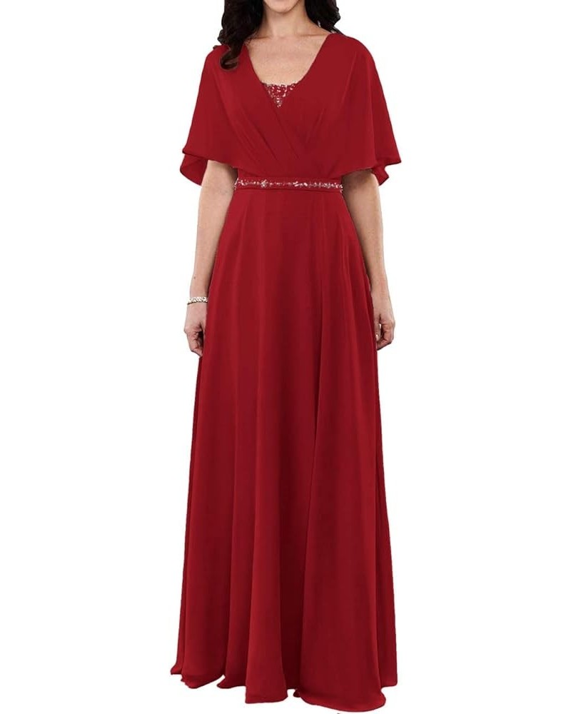 Mother of The Bride Dresses Long Evening Formal Dress Chiffon Cloak Beaded Wedding Guest Groom Women's Burgundy $46.20 Dresses