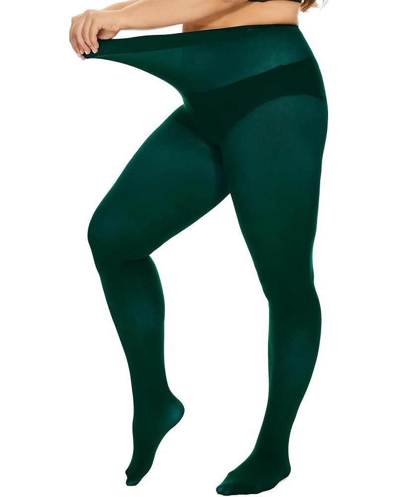 Women’s Oversize Plus Size Tights 80D Soft Microfiber Run Resistant Semi-Opaque Solid Color High Waist Pantyhose Forest Green...