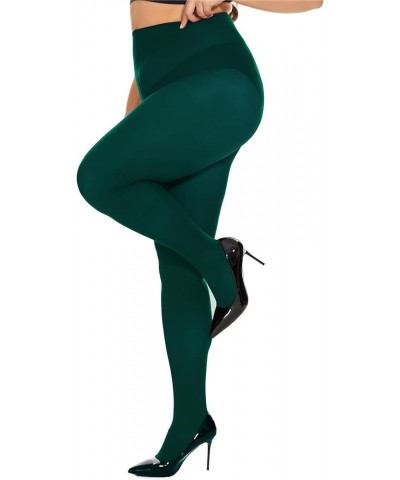 Women’s Oversize Plus Size Tights 80D Soft Microfiber Run Resistant Semi-Opaque Solid Color High Waist Pantyhose Forest Green...