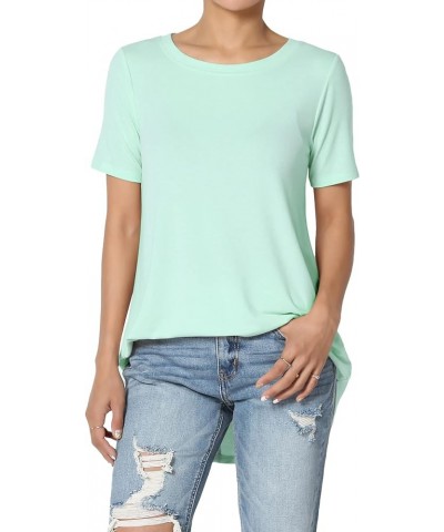 S~3X Basic Crew Neck Shirttail Hem Short Sleeve Top Draped Jersey Tee Aqua $10.00 T-Shirts