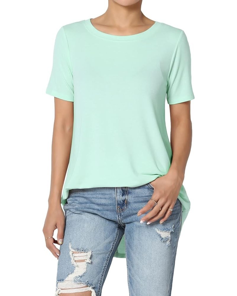 S~3X Basic Crew Neck Shirttail Hem Short Sleeve Top Draped Jersey Tee Aqua $10.00 T-Shirts