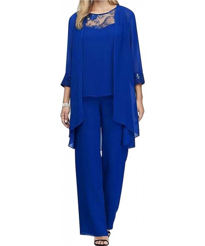 Womens Chiffon Pant Suits 3 Piece Mother of The Bride Wedding Outfit Evening Gowns Dress Suit Blue $20.91 Suits