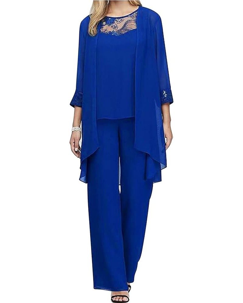 Womens Chiffon Pant Suits 3 Piece Mother of The Bride Wedding Outfit Evening Gowns Dress Suit Blue $20.91 Suits