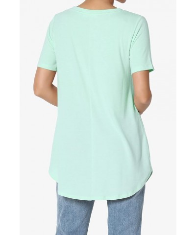 S~3X Basic Crew Neck Shirttail Hem Short Sleeve Top Draped Jersey Tee Aqua $10.00 T-Shirts