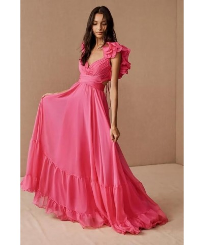 Women's Chiffon Ruffle Prom Dresses Ruched A Line Evening Formal Gowns Long V Neck Wedding Guest Dresses Mint $39.04 Dresses