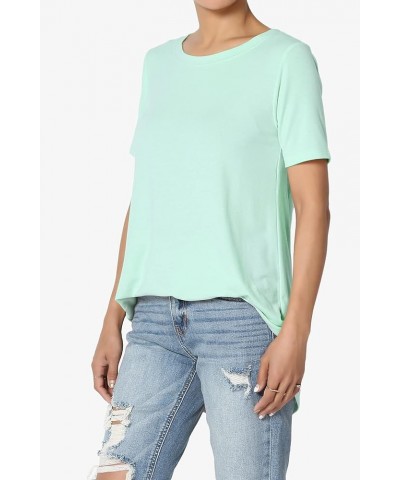 S~3X Basic Crew Neck Shirttail Hem Short Sleeve Top Draped Jersey Tee Aqua $10.00 T-Shirts