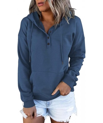 Womens Fall Fashion Hooded Sweatshirt Long Sleeve Button Drawstring Tops Casual Loose Solid/Printed Hoodies S-3XL Blue $6.88 ...