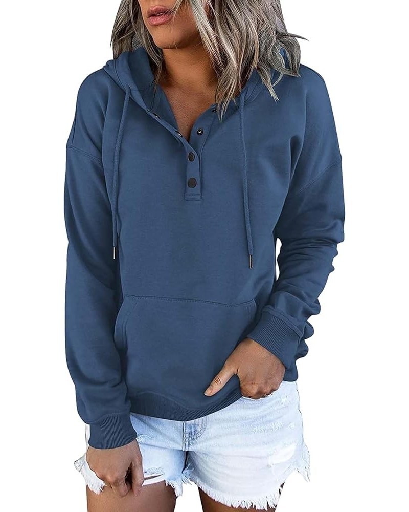 Womens Fall Fashion Hooded Sweatshirt Long Sleeve Button Drawstring Tops Casual Loose Solid/Printed Hoodies S-3XL Blue $6.88 ...