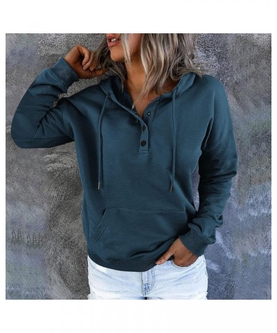 Womens Fall Fashion Hooded Sweatshirt Long Sleeve Button Drawstring Tops Casual Loose Solid/Printed Hoodies S-3XL Blue $6.88 ...