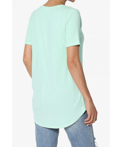 S~3X Basic Crew Neck Shirttail Hem Short Sleeve Top Draped Jersey Tee Aqua $10.00 T-Shirts